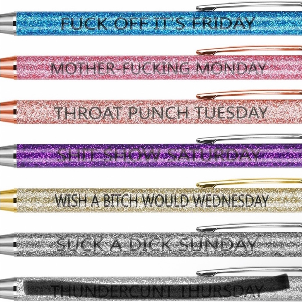 7 Swear Days of The Week Glitter Pens NEW - Picture 3 of 6